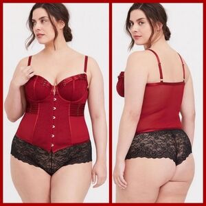 Red Lace & Mesh Strappy Underwire Bustier Size X2 NWT OBO